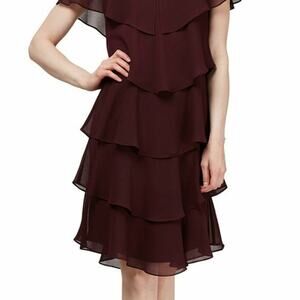 Pebble Georgette Tiered Maroon Short Dress Women's size 12